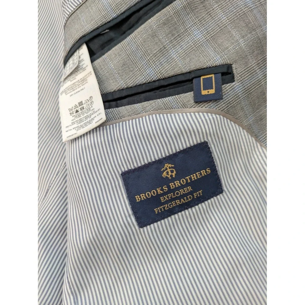 BROOKS BROTHERS Gray Blue Plaid Wool Blend Explorer Fitzgerald Blazer Jacket 40R - Picture 6 of 12